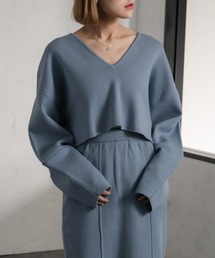 Ezick | バックシャンVネックショートトップス(ニット/セーター)