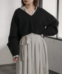 Ezick | バックシャンVネックショートトップス(ニット/セーター)