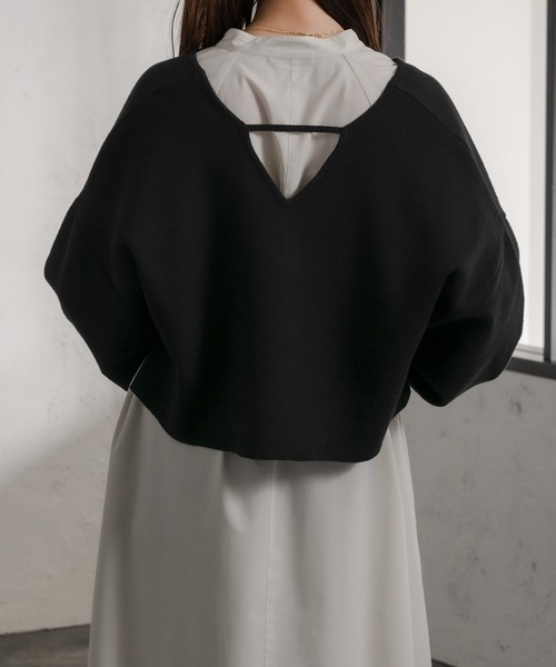 Ezick（エジック）の「バックシャンVネックショートトップス（ニット/セーター・レディース・ライトブルー/グレイッシュベージュ/ブラック・FREE）」の16枚目の写真