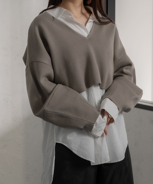 Ezick（エジック）の「バックシャンVネックショートトップス（ニット/セーター・レディース・ライトブルー/グレイッシュベージュ/ブラック・FREE）」の20枚目の写真