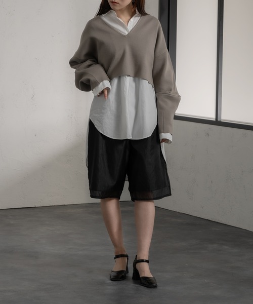 Ezick（エジック）の「バックシャンVネックショートトップス（ニット/セーター・レディース・ライトブルー/グレイッシュベージュ/ブラック・FREE）」の22枚目の写真