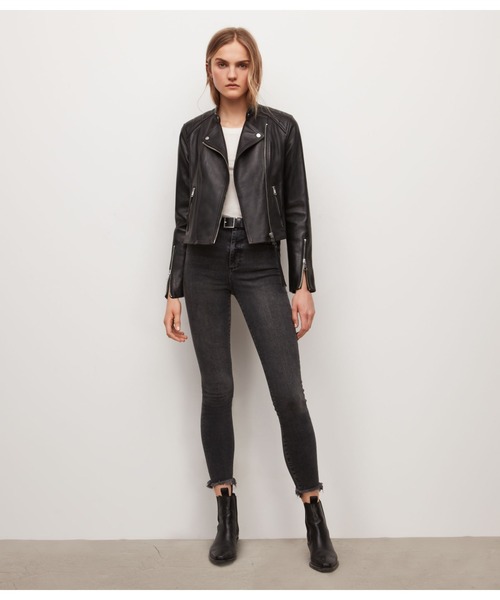 ALLSAINTS（オールセインツ）の「NEVE TAB NECK LEATHER BIKER JACKET | NEVE TAB ネック レザー バイカー ジャケット（ライダースジャケット・レディース・ブラック・8/6/2/12/4/10）」の5枚目の写真