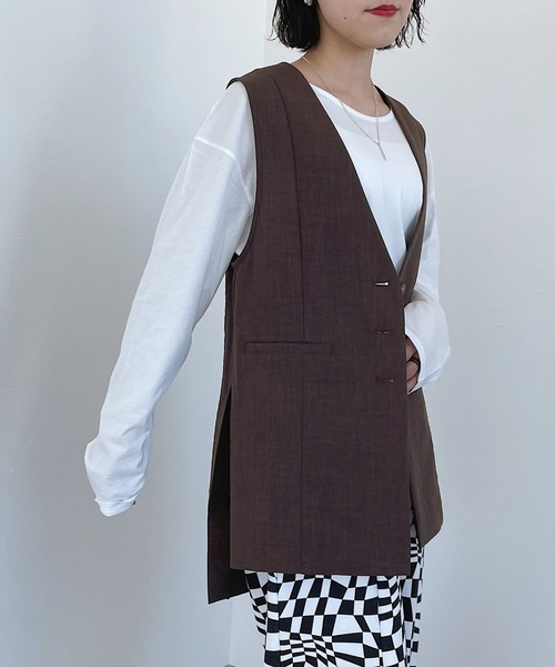 PAGEBOY（ページボーイ）の「リネンライククリアジレ（その他アウター・レディース・チョコ/ブラック/ベージュ/ターコイズブルー/イエロー系その他・FREE）」の11枚目の写真