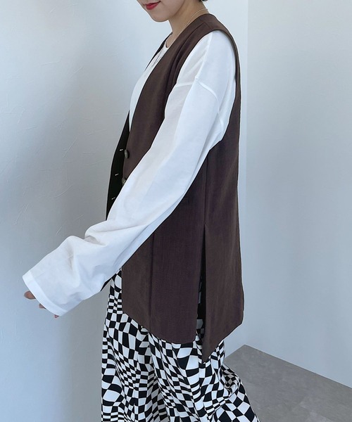 PAGEBOY（ページボーイ）の「リネンライククリアジレ（その他アウター・レディース・チョコ/ブラック/ベージュ/ターコイズブルー/イエロー系その他・FREE）」の12枚目の写真