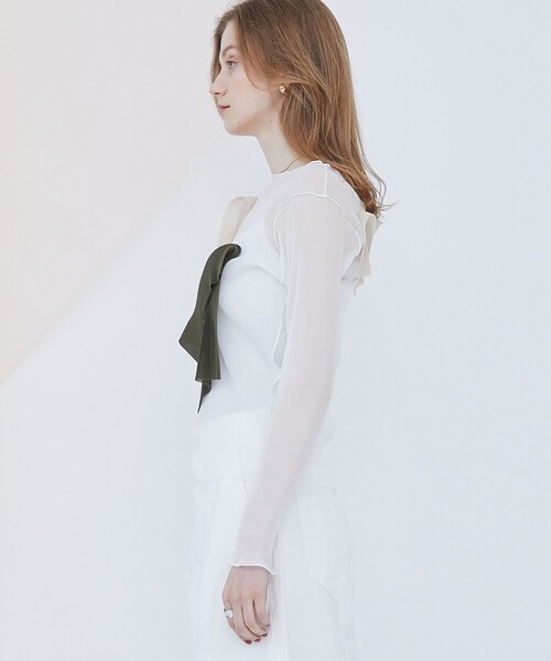 ▲2022▲コトハヨコザワ/CREPE TUNIC ノースリーブ ベージュ TD WAVE LONG SLEEVE DRESS HIGH NECK TYPE - kotohayokozawa