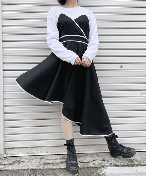 lilLilly（リルリリー）の「アシンメトリーパイピングドレス（ワンピース・レディース・ブラック/ブルー/パープル・FREE）」の6枚目の写真