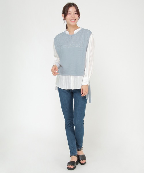 ikka(イッカ)の「【Sサイズ WEB限定】透かし編みニットベストアンサンブル(ニット/セーター・レディース・スカイブルー/ブラック/ベージュ・S/M/L)」の12枚目の写真