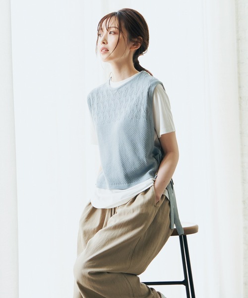 ikka(イッカ)の「【Sサイズ WEB限定】透かし編みニットベストアンサンブル(ニット/セーター・レディース・スカイブルー/ブラック/ベージュ・S/M/L)」の14枚目の写真