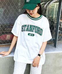 配色ラインカレッジロゴチュニックTシャツ
