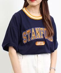 配色ラインカレッジロゴチュニックTシャツ