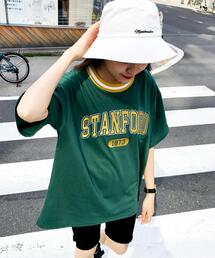 配色ラインカレッジロゴチュニックTシャツ