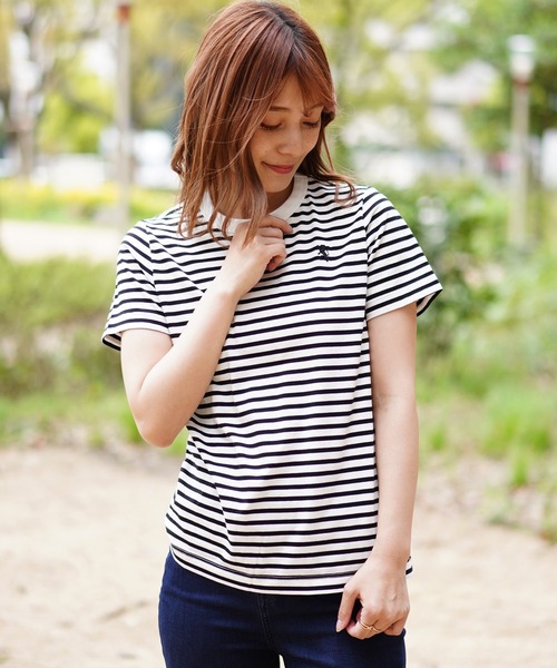 GIORDANO（ジョルダーノ）の「[GIORDANO] ライオン刺繍クルーネック半袖Tシャツ（Tシャツ/カットソー・レディース・ブラック/ピンク/ホワイト系その他/カーキ/ホワイト・LARGE/X-LARGE/SMALL/MEDIUM）」の3枚目の写真