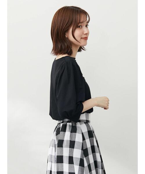 Green　Parks（グリーンパークス）の「パフギャザー袖プルオーバー（Tシャツ/カットソー・レディース・ブラック/レッド/オフホワイト・FREE）」の6枚目の写真