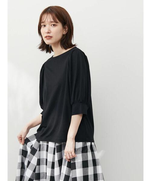 Green　Parks（グリーンパークス）の「パフギャザー袖プルオーバー（Tシャツ/カットソー・レディース・ブラック/レッド/オフホワイト・FREE）」の4枚目の写真