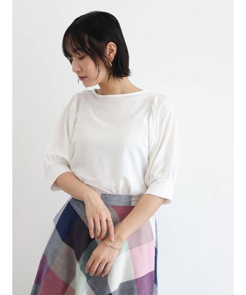 Green　Parks（グリーンパークス）の「パフギャザー袖プルオーバー（Tシャツ/カットソー・レディース・ブラック/レッド/オフホワイト・FREE）」の10枚目の写真