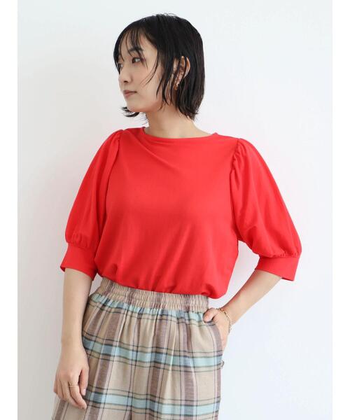 Green　Parks（グリーンパークス）の「パフギャザー袖プルオーバー（Tシャツ/カットソー・レディース・ブラック/レッド/オフホワイト・FREE）」の5枚目の写真