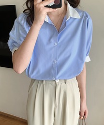 バイカラーストライプシャツブラウス