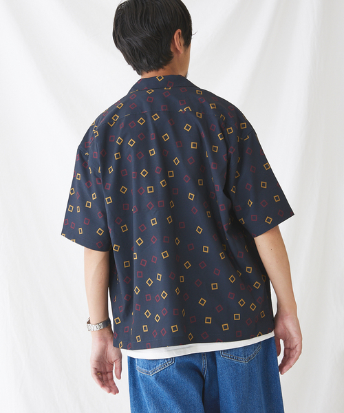 【未使用タグ付】ニードルズ×ビームス　半袖　オープンカラー　シャツ　総柄　ボタン Needles - ニードルズ 総柄 オープンカラー シャツ 半袖 ブラック 黒 S