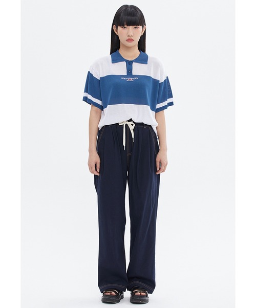 ROMANTIC CROWN（ロマンティッククラウン）の「/ROMANTIC CROWN/STRIPE KNIT POLO【Wo】（ポロシャツ・メンズ・ブルー/グリーン・MEDIUM/LARGE）」の4枚目の写真