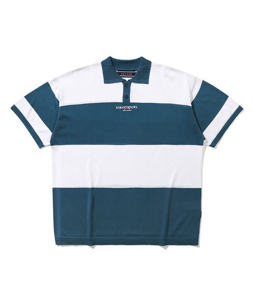 ROMANTIC CROWN（ロマンティッククラウン）の「/ROMANTIC CROWN/STRIPE KNIT POLO【Wo】（ポロシャツ・メンズ・ブルー/グリーン・MEDIUM/LARGE）」の5枚目の写真