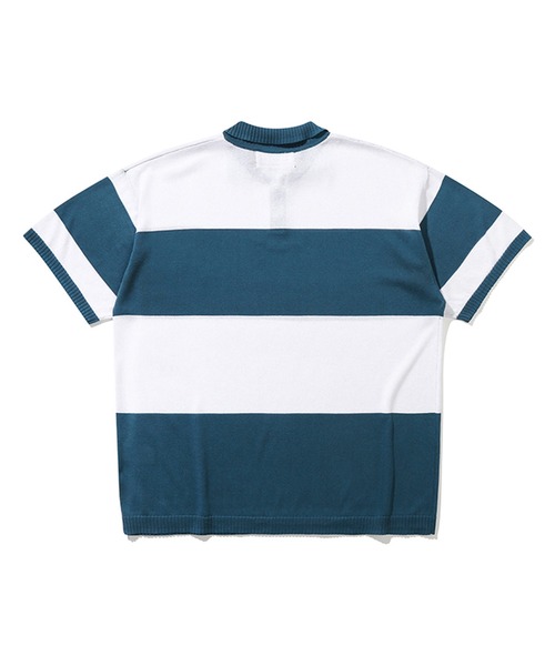 ROMANTIC CROWN（ロマンティッククラウン）の「/ROMANTIC CROWN/STRIPE KNIT POLO【Wo】（ポロシャツ・メンズ・ブルー/グリーン・MEDIUM/LARGE）」の6枚目の写真