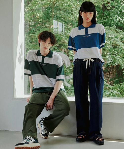 ROMANTIC CROWN（ロマンティッククラウン）の「/ROMANTIC CROWN/STRIPE KNIT POLO【Wo】（ポロシャツ・メンズ・ブルー/グリーン・MEDIUM/LARGE）」の9枚目の写真