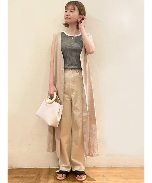 Lugnoncure（ルノンキュール）の「リブタンクトップ（無地／ボーダー）（タンクトップ・レディース・ホワイト/オフホワイト/ベージュ/ブラック・ﾌﾘ-）」の6枚目の写真