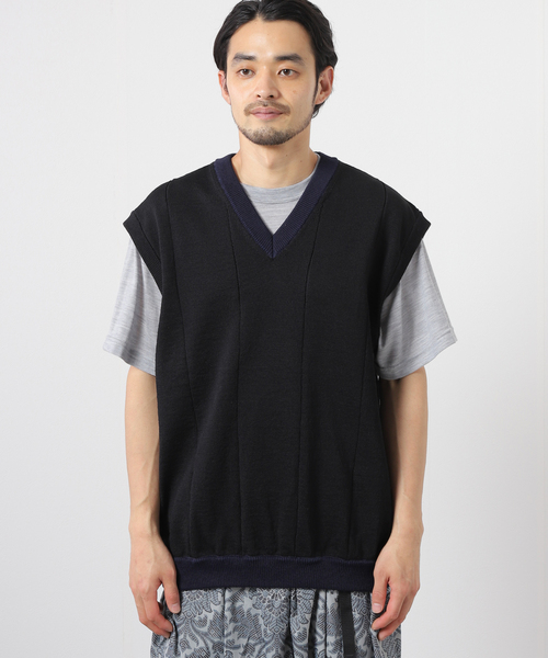 Coohem（コーヘン）の「【COOHEM/コーヘン】別注 ギマコットン  ニットベスト（ベスト・メンズ・アイボリー/ブラック・MEDIUM/LARGE）」の4枚目の写真