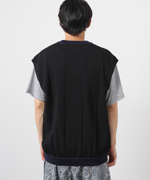 Coohem（コーヘン）の「【COOHEM/コーヘン】別注 ギマコットン  ニットベスト（ベスト・メンズ・アイボリー/ブラック・MEDIUM/LARGE）」の6枚目の写真