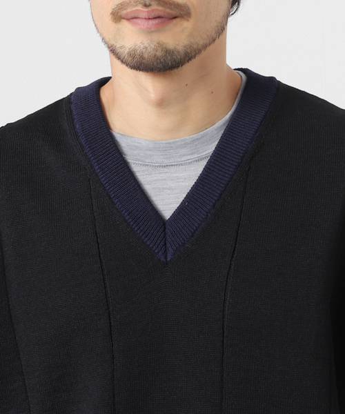 Coohem（コーヘン）の「【COOHEM/コーヘン】別注 ギマコットン  ニットベスト（ベスト・メンズ・アイボリー/ブラック・MEDIUM/LARGE）」の7枚目の写真