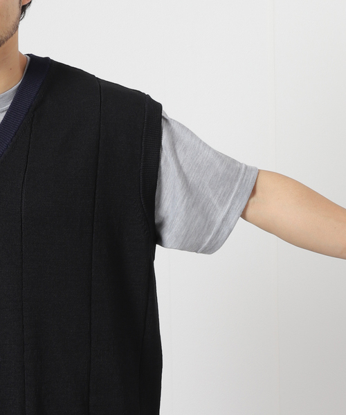 Coohem（コーヘン）の「【COOHEM/コーヘン】別注 ギマコットン  ニットベスト（ベスト・メンズ・アイボリー/ブラック・MEDIUM/LARGE）」の9枚目の写真