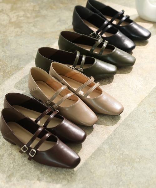 VIVIAN（ヴィヴィアン）の「かかとを踏める スクエアトゥダブルストラップバブーシュ（バレエシューズ・レディース・ブラック/ダークブラウン/カーキ/グレー系その他7/ブラック系その他・S/L/M/LL）」の5枚目の写真