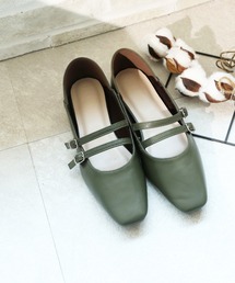 VIVIAN | かかとを踏める スクエアトゥダブルストラップバブーシュ(バレエシューズ)