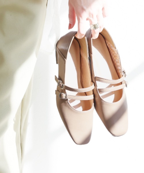 VIVIAN（ヴィヴィアン）の「かかとを踏める スクエアトゥダブルストラップバブーシュ（バレエシューズ・レディース・ブラック/ダークブラウン/カーキ/グレー系その他7/ブラック系その他・S/L/M/LL）」の4枚目の写真