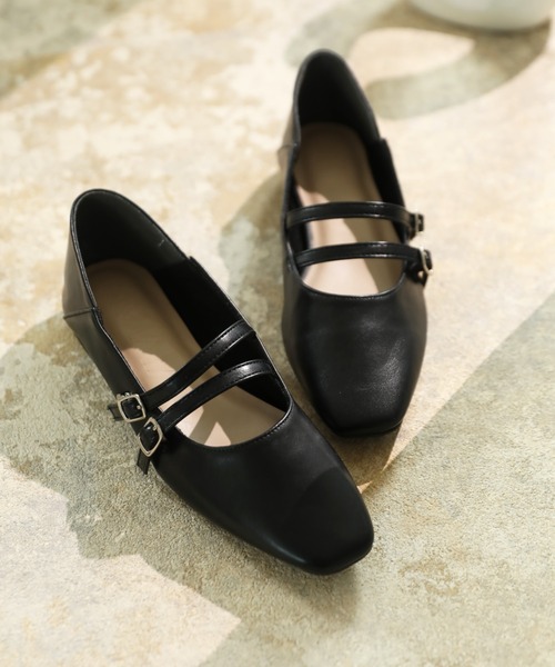 VIVIAN（ヴィヴィアン）の「かかとを踏める スクエアトゥダブルストラップバブーシュ（バレエシューズ・レディース・ブラック/ダークブラウン/カーキ/グレー系その他7/ブラック系その他・S/L/M/LL）」の6枚目の写真