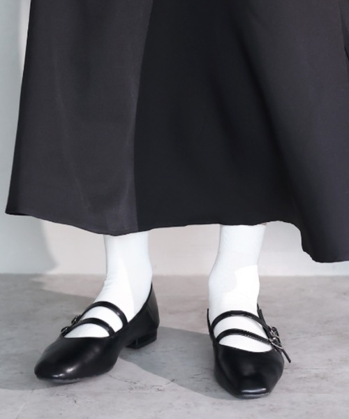 VIVIAN（ヴィヴィアン）の「かかとを踏める スクエアトゥダブルストラップバブーシュ（バレエシューズ・レディース・ブラック/ダークブラウン/カーキ/グレー系その他7/ブラック系その他・S/L/M/LL）」の8枚目の写真