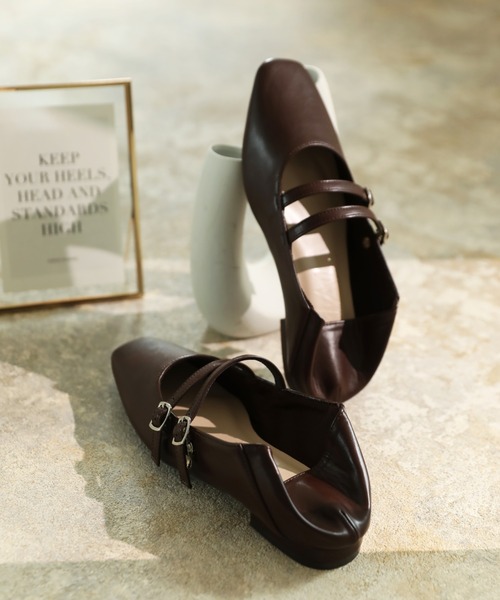 VIVIAN（ヴィヴィアン）の「かかとを踏める スクエアトゥダブルストラップバブーシュ（バレエシューズ・レディース・ブラック/ダークブラウン/カーキ/グレー系その他7/ブラック系その他・S/L/M/LL）」の21枚目の写真