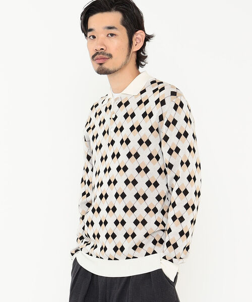 BEAMS PLUS(ビームスプラス)の「BEAMS PLUS / アーガイル ニット ポロシャツ(ポロシャツ・メンズ・オフホワイト/ネイビー/グレー・XL/L/S/M)」の8枚目の写真