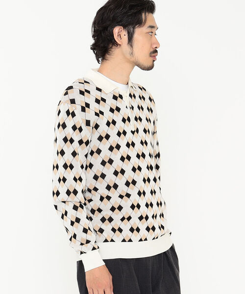 BEAMS PLUS(ビームスプラス)の「BEAMS PLUS / アーガイル ニット ポロシャツ(ポロシャツ・メンズ・オフホワイト/ネイビー/グレー・XL/L/S/M)」の9枚目の写真