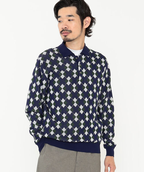 BEAMS PLUS(ビームスプラス)の「BEAMS PLUS / アーガイル ニット ポロシャツ(ポロシャツ・メンズ・オフホワイト/ネイビー/グレー・XL/L/S/M)」の10枚目の写真