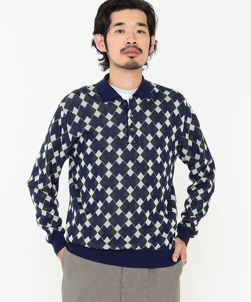 BEAMS PLUS(ビームスプラス)の「BEAMS PLUS / アーガイル ニット ポロシャツ(ポロシャツ・メンズ・オフホワイト/ネイビー/グレー・XL/L/S/M)」の11枚目の写真