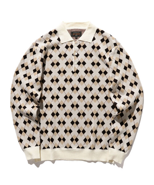 BEAMS PLUS(ビームスプラス)の「BEAMS PLUS / アーガイル ニット ポロシャツ(ポロシャツ・メンズ・オフホワイト/ネイビー/グレー・XL/L/S/M)」の12枚目の写真