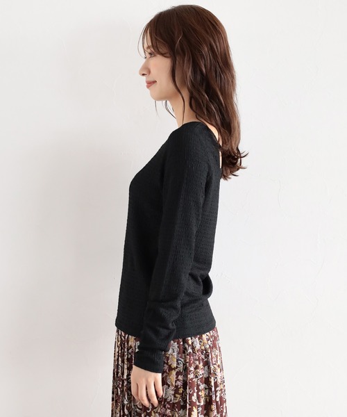 mysty woman（ミスティウーマン）の「ストリング2WAYロングスリーブプルオーバー　157829（Tシャツ/カットソー・レディース・ブラック/オフホワイト/グレイッシュブルー・FREE）」の6枚目の写真