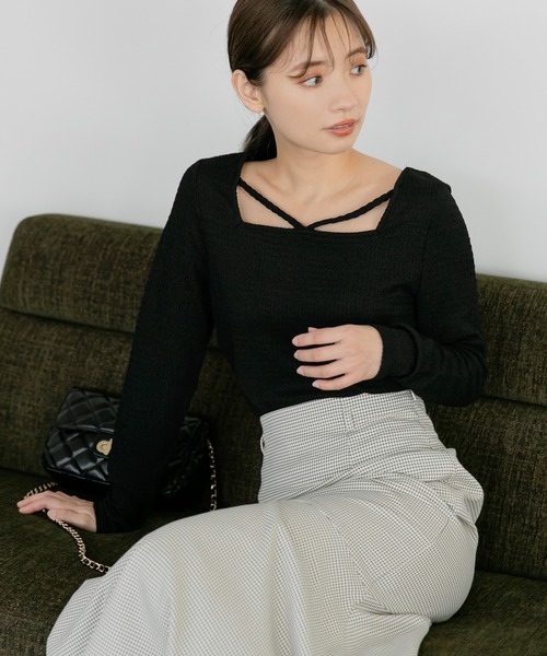 mysty woman（ミスティウーマン）の「ストリング2WAYロングスリーブプルオーバー　157829（Tシャツ/カットソー・レディース・ブラック/オフホワイト/グレイッシュブルー・FREE）」の22枚目の写真