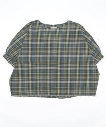 Samansa Mos2 | チェック柄袖口ギャザー七分袖Tブラウス(シャツ/ブラウス)