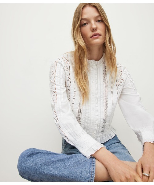 ALLSAINTS（オールセインツ）の「AYLA LINEN BLEND BRODERIE TOP | AYLA リネン ブレンド 刺繍 トップ（シャツ/ブラウス・レディース・ホワイト系・4/6/8）」の5枚目の写真