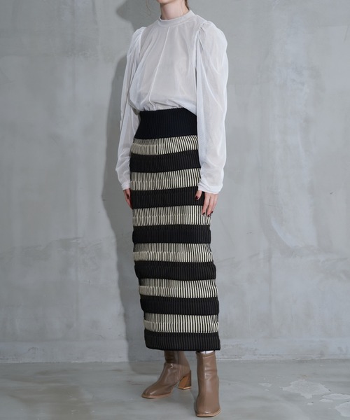 マルチボーダーニットタイトロングスカート 定価¥28600 美品 UN3D