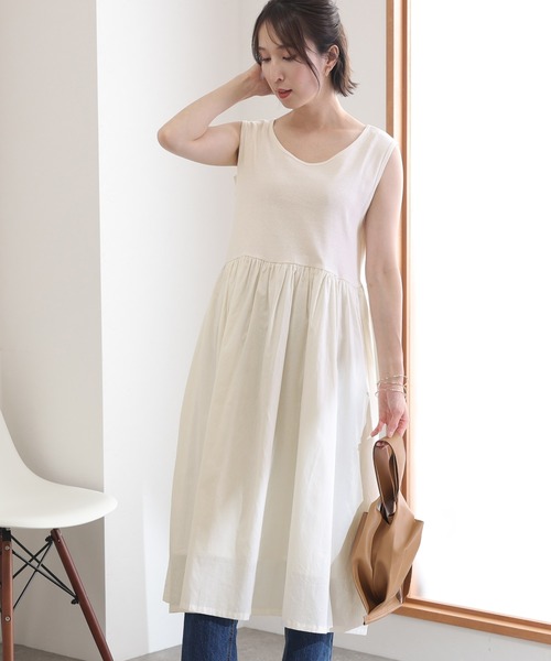 異素材ノースリーブワンピース(ワンピース)|ElegChic(エレグシック)