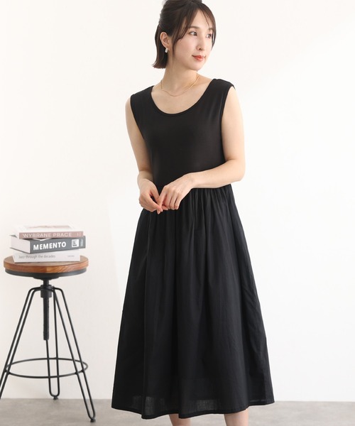 ElegChic(エレグシック)の「異素材ノースリーブワンピース(ワンピース・レディース・オフホワイト/ブラック・XL/3L/L/4L/M)」の1枚目の写真