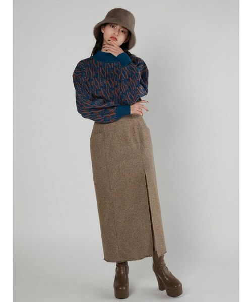 MURUA（ムルーア）の「ツイードフリンジディープスリットスカート（スカート・レディース・ブラック/モカ・1/2）」の3枚目の写真